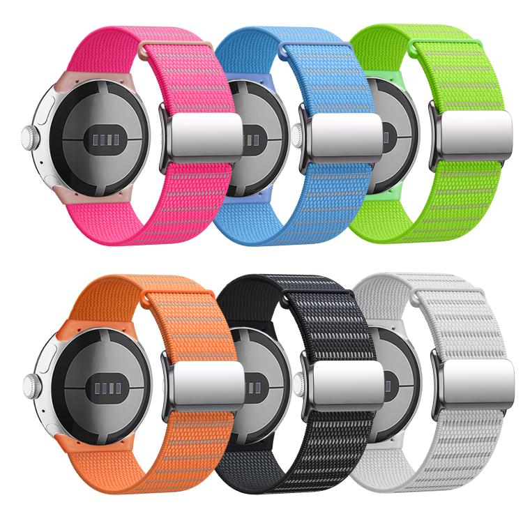 For Google Pixel Watch 3 45mm Magnetic Buckle Nylon Watch Band(Pink) by bashfashion