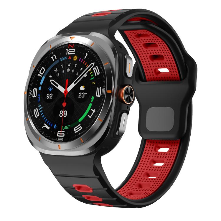 For Samsung Galaxy Watch Ultra 47mm / Ultra 2025 Horizontal Stripes Reverse Buckle Silicone Watch Band(Black Red) by bashfashion