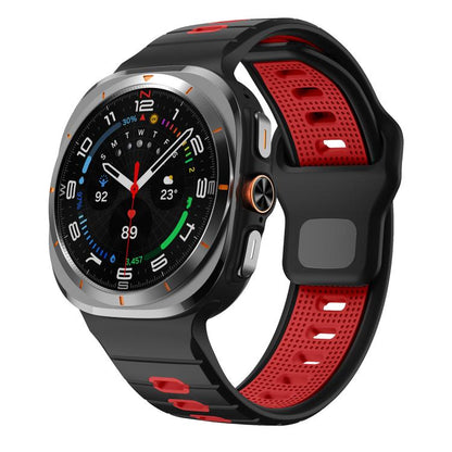 For Samsung Galaxy Watch Ultra 47mm / Ultra 2025 Horizontal Stripes Reverse Buckle Silicone Watch Band(Black Red) by bashfashion