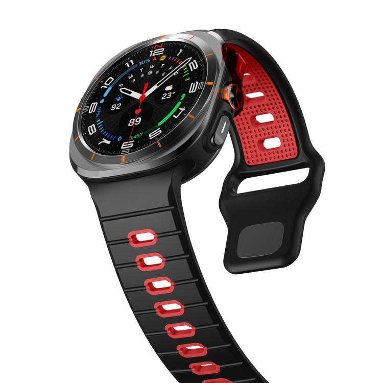 For Samsung Galaxy Watch Ultra 47mm / Ultra 2025 Horizontal Stripes Reverse Buckle Silicone Watch Band(Black Red) by bashfashion