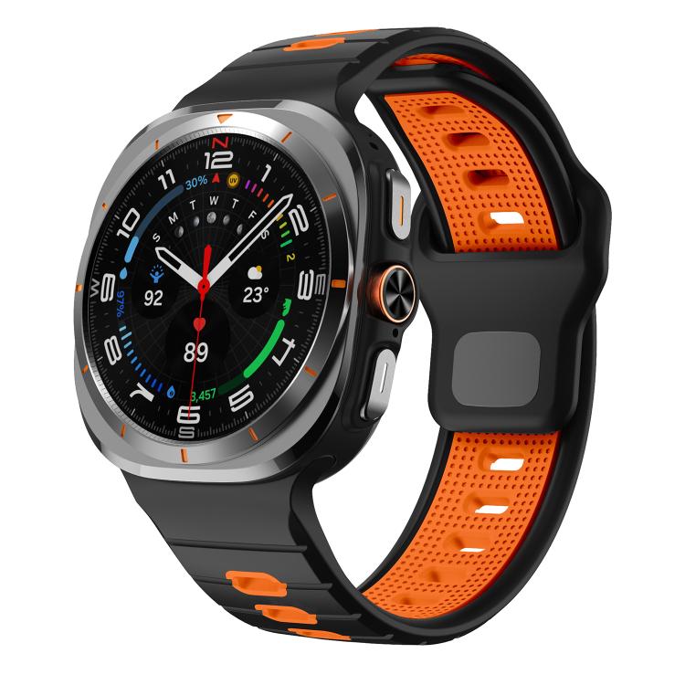 For Samsung Galaxy Watch Ultra 47mm / Ultra 2025 Horizontal Stripes Reverse Buckle Silicone Watch Band(Black Orange) by bashfashion