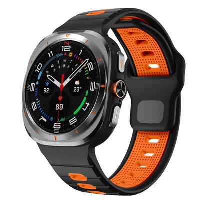 For Samsung Galaxy Watch Ultra 47mm / Ultra 2025 Horizontal Stripes Reverse Buckle Silicone Watch Band(Black Orange) by bashfashion