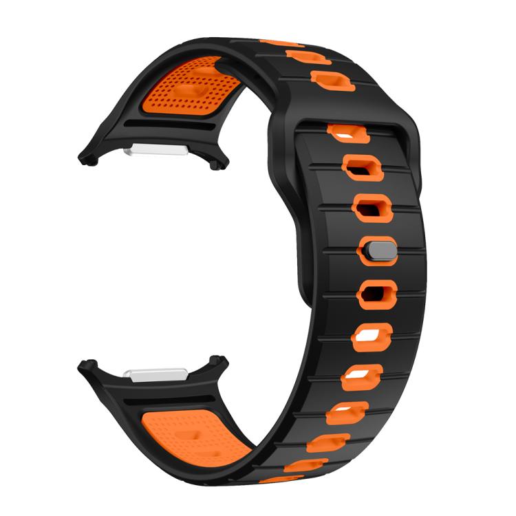 For Samsung Galaxy Watch Ultra 47mm / Ultra 2025 Horizontal Stripes Reverse Buckle Silicone Watch Band(Black Orange) by bashfashion