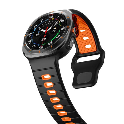 For Samsung Galaxy Watch Ultra 47mm / Ultra 2025 Horizontal Stripes Reverse Buckle Silicone Watch Band(Black Orange) by bashfashion