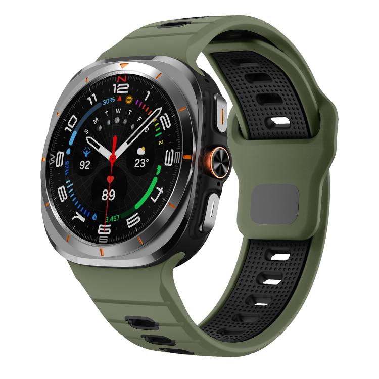 For Samsung Galaxy Watch Ultra 47mm / Ultra 2025 Horizontal Stripes Reverse Buckle Silicone Watch Band(Army Green Black) by bashfashion