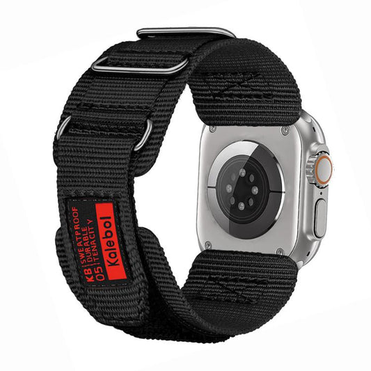 For Apple Watch 42mm / 41mm / 40mm / 38mm Kalebol Hook and Tri-Loop Nylon Watch Band(Black) by Kalebol