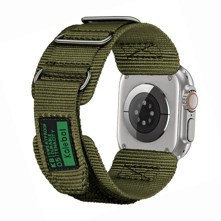 For Apple Watch 42mm / 41mm / 40mm / 38mm Kalebol Hook and Tri-Loop Nylon Watch Band(Army Green) by Kalebol