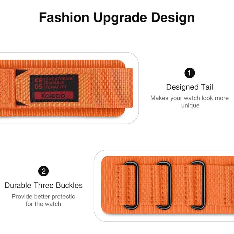 For Apple Watch 42mm / 41mm / 40mm / 38mm Kalebol Hook and Tri-Loop Nylon Watch Band(Orange) by Kalebol