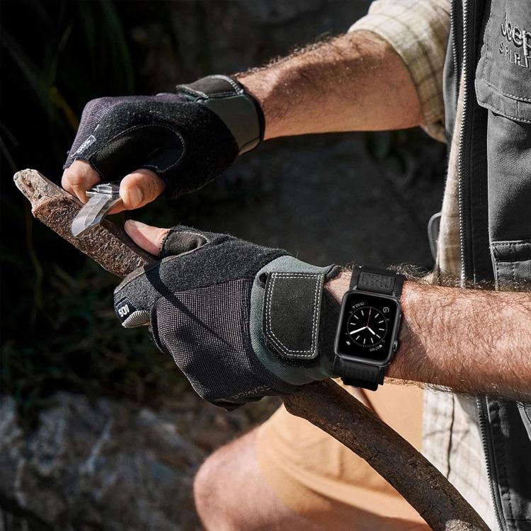 For Apple Watch 46mm / 49mm / 45mm / 44mm Kalebol Hook and Tri-Loop Nylon Watch Band(Black) by Kalebol