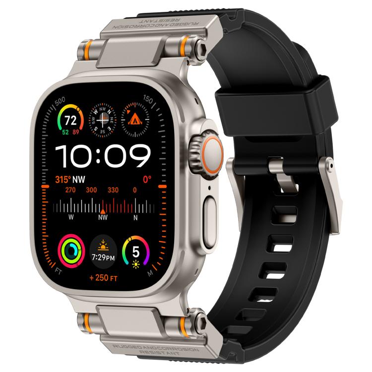 For Apple Watch 42 / 44 / 45 / 46 / 49mm Metal Connector Explorer Silicone Watch Band(Titanium Black) by bashfashion