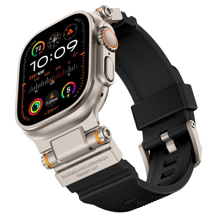 For Apple Watch 42 / 44 / 45 / 46 / 49mm Metal Connector Explorer Silicone Watch Band(Titanium Black) by bashfashion