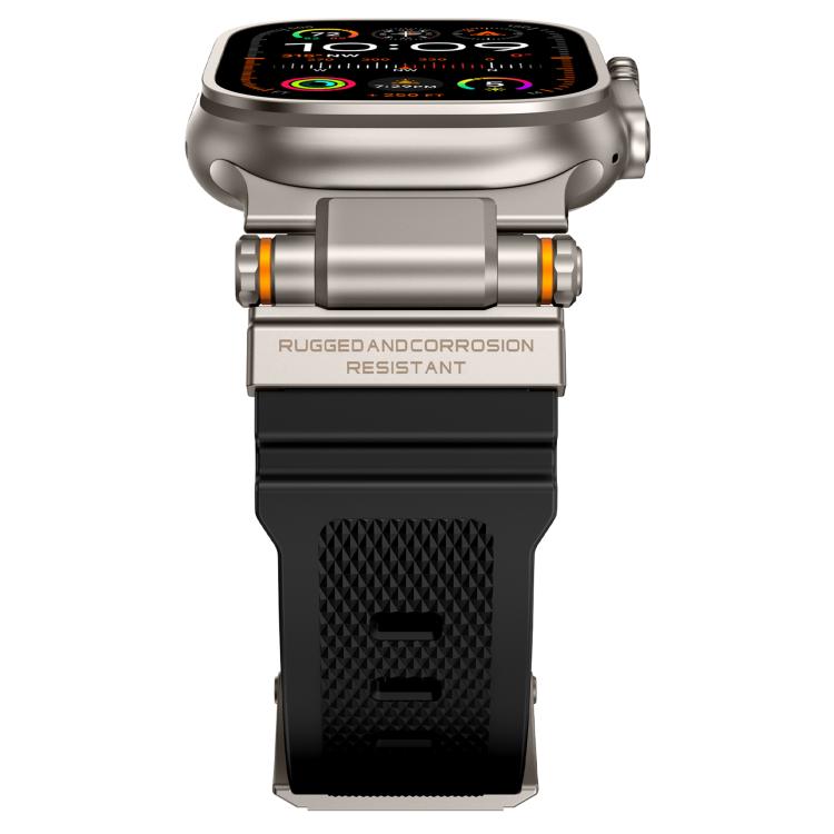 For Apple Watch 42 / 44 / 45 / 46 / 49mm Metal Connector Explorer Silicone Watch Band(Titanium Black) by bashfashion