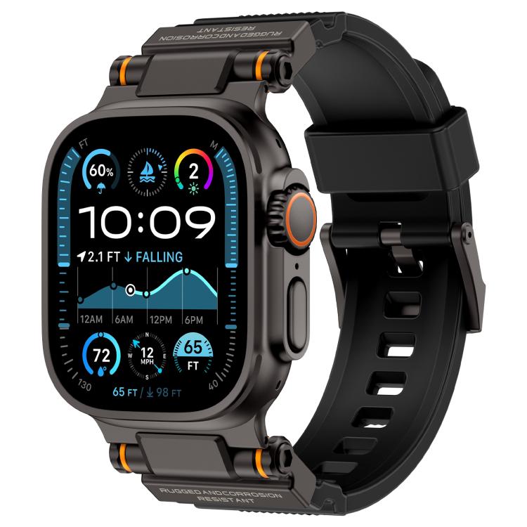 For Apple Watch 42 / 44 / 45 / 46 / 49mm Metal Connector Explorer Silicone Watch Band(Black Black) by bashfashion