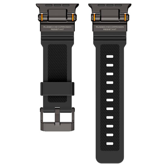 For Apple Watch 42 / 44 / 45 / 46 / 49mm Metal Connector Explorer Silicone Watch Band(Black Black) by bashfashion