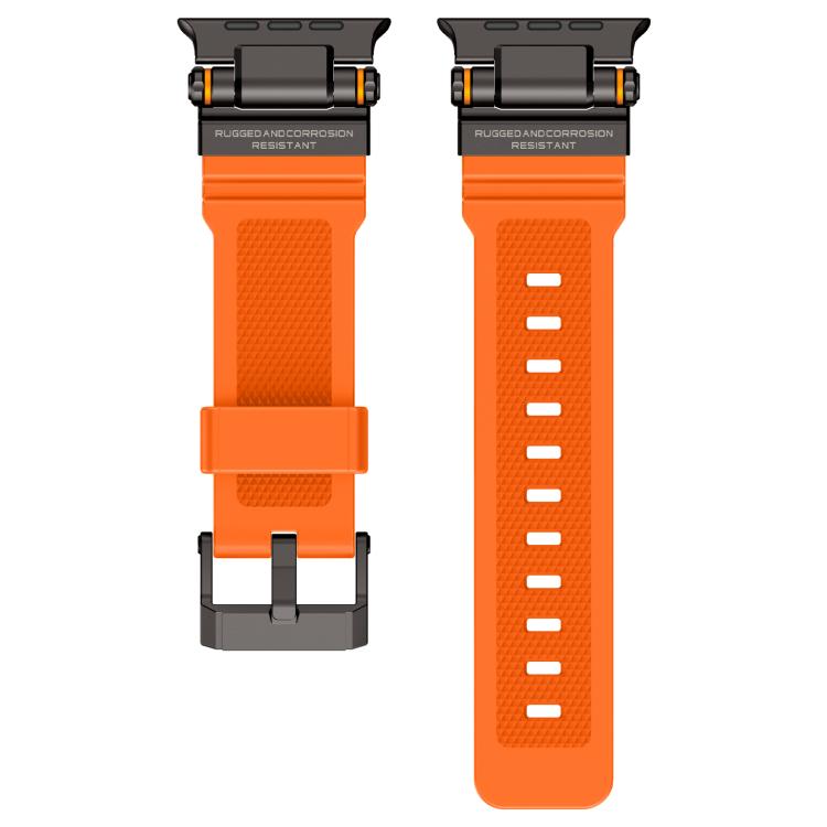 For Apple Watch 42 / 44 / 45 / 46 / 49mm Metal Connector Explorer Silicone Watch Band(Black Orange) by bashfashion