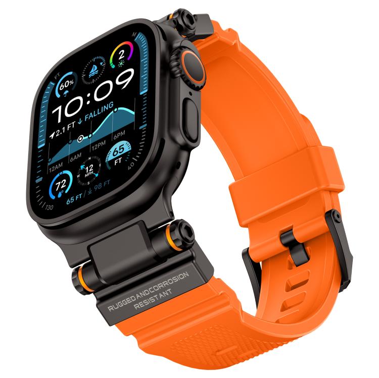 For Apple Watch 42 / 44 / 45 / 46 / 49mm Metal Connector Explorer Silicone Watch Band(Black Orange) by bashfashion