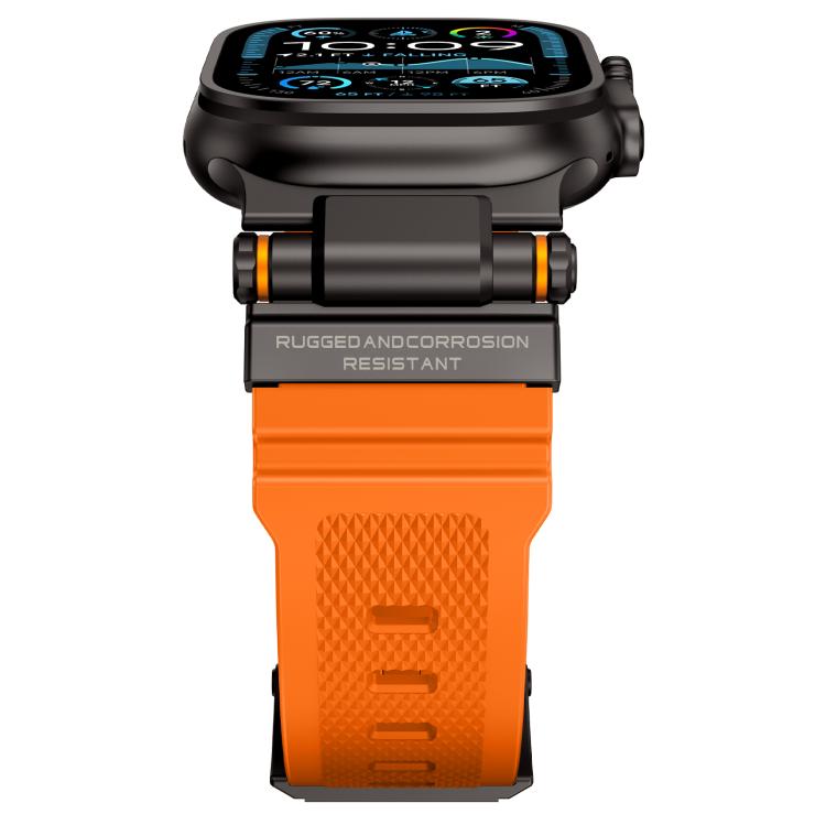 For Apple Watch 42 / 44 / 45 / 46 / 49mm Metal Connector Explorer Silicone Watch Band(Black Orange) by bashfashion