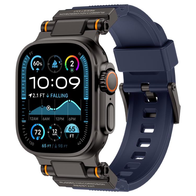 For Apple Watch 42 / 44 / 45 / 46 / 49mm Metal Connector Explorer Silicone Watch Band(Black Blue) by bashfashion