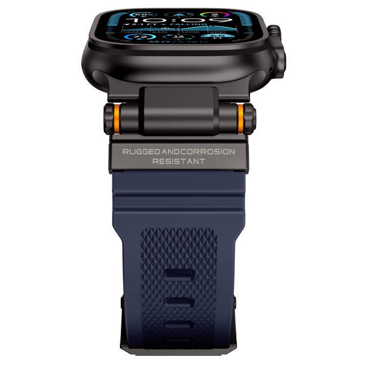 For Apple Watch 42 / 44 / 45 / 46 / 49mm Metal Connector Explorer Silicone Watch Band(Black Blue) by bashfashion