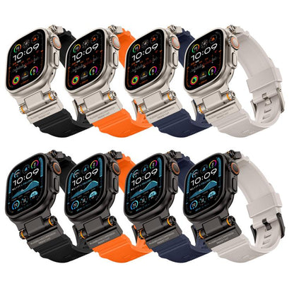 For Apple Watch 42 / 44 / 45 / 46 / 49mm Metal Connector Explorer Silicone Watch Band(Black Orange) by bashfashion