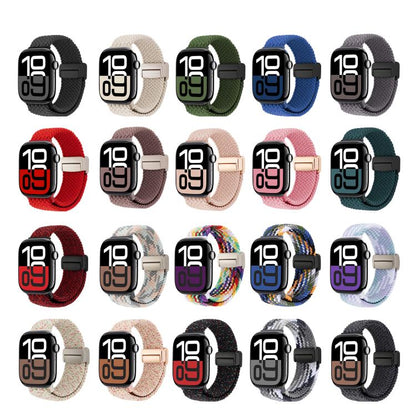 For Apple Watch 46mm / 49mm / 45mm / 44mm Magnetic Buckle Loop Woven Watch Band(Jungle Green) by bashfashion