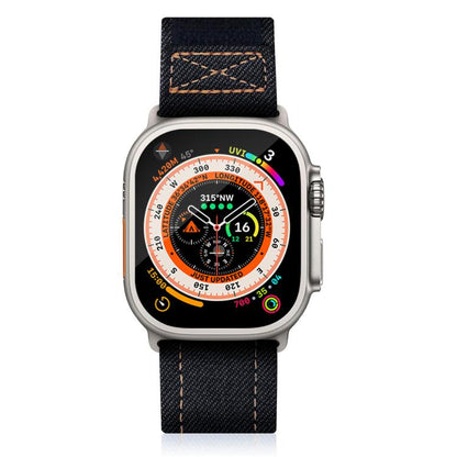 For Apple Watch 46mm / 49mm / 45mm / 44mm Kalebol Cool Denim Nylon Hook and Loop Fastener Watch Band(Black) by Kalebol