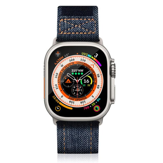 For Apple Watch 46mm / 49mm / 45mm / 44mm Kalebol Cool Denim Nylon Hook and Loop Fastener Watch Band(Gray) by Kalebol