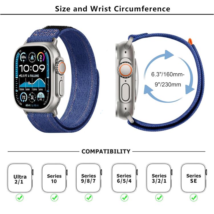 For Apple Watch 46mm / 49mm / 45mm / 44mm Kalebol Cool Denim Nylon Hook and Loop Fastener Watch Band(Dark Blue) by Kalebol