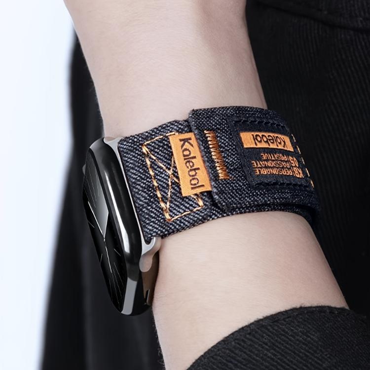 For Apple Watch 46mm / 49mm / 45mm / 44mm Kalebol Cool Denim Nylon Hook and Loop Fastener Watch Band(Black) by Kalebol
