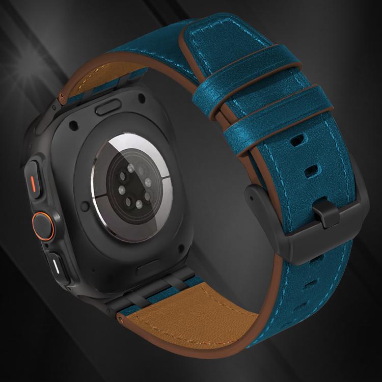 For Samsung Galaxy Watch Ultra 47mm / Ultra 2025 Crazy Horse Leather Watch Band(Dark Blue+Black Buckle) by bashfashion