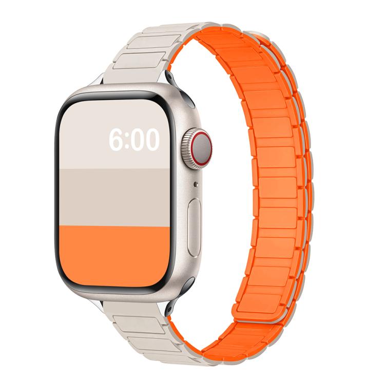For Apple Watch 46mm / 49mm / 45mm / 44mm Tri-beads I-shaped Slim Magnetic Silicone Watch Band(Starlight with Orange) by bashfashion