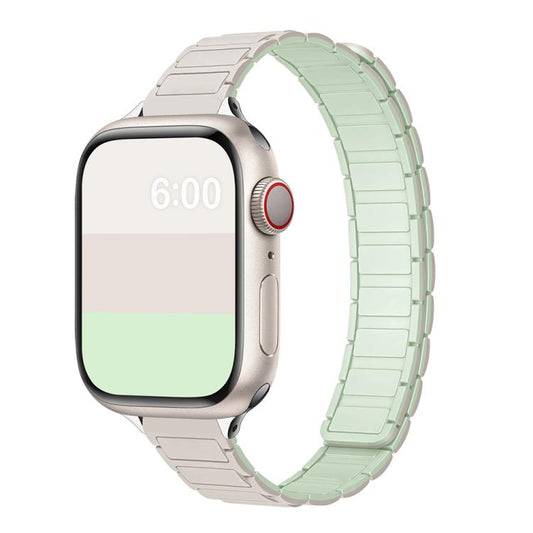 For Apple Watch 46mm / 49mm / 45mm / 44mm Tri-beads I-shaped Slim Magnetic Silicone Watch Band(Starlight with Mint) by bashfashion