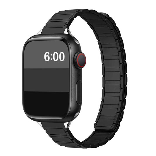 For Apple Watch 42mm / 41mm / 40mm / 38mm Tri-beads I-shaped Slim Magnetic Silicone Watch Band(Black) by bashfashion