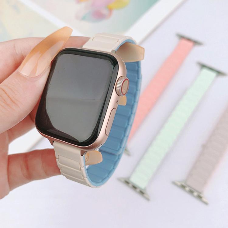 For Apple Watch 46mm / 49mm / 45mm / 44mm Tri-beads I-shaped Slim Magnetic Silicone Watch Band(Starlight with Pink Sand) by bashfashion
