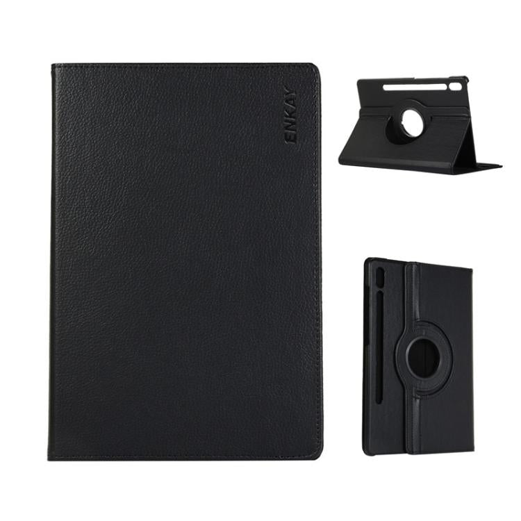 For Samsung Galaxy Tab S10 FE / S9 FE / S9 ENKAY 360 Degree Rotation Litchi Leather Smart Tablet Case(Black) by ENKAY