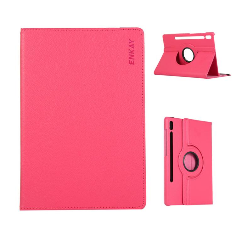 For Samsung Galaxy Tab S10 FE / S9 FE / S9 ENKAY 360 Degree Rotation Litchi Leather Smart Tablet Case(Rose Red) by ENKAY