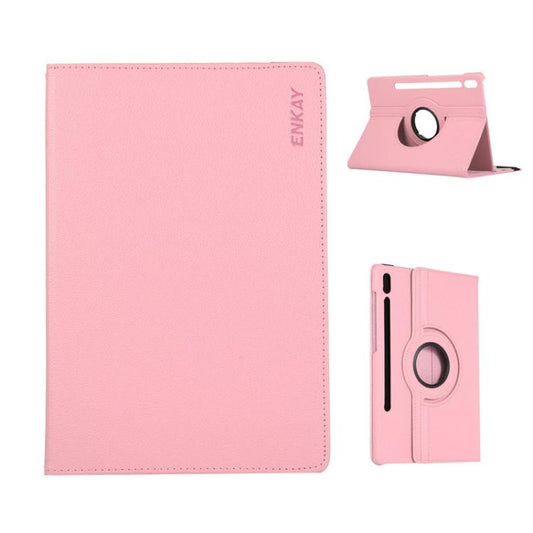 For Samsung Galaxy Tab S10 FE / S9 FE / S9 ENKAY 360 Degree Rotation Litchi Leather Smart Tablet Case(Pink) by ENKAY