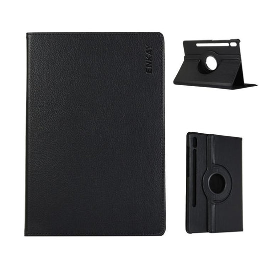 For Samsung Galaxy Tab S10+ / S9 FE+ / S9+ ENKAY 360 Degree Rotation Litchi Leather Smart Tablet Case(Black) by ENKAY
