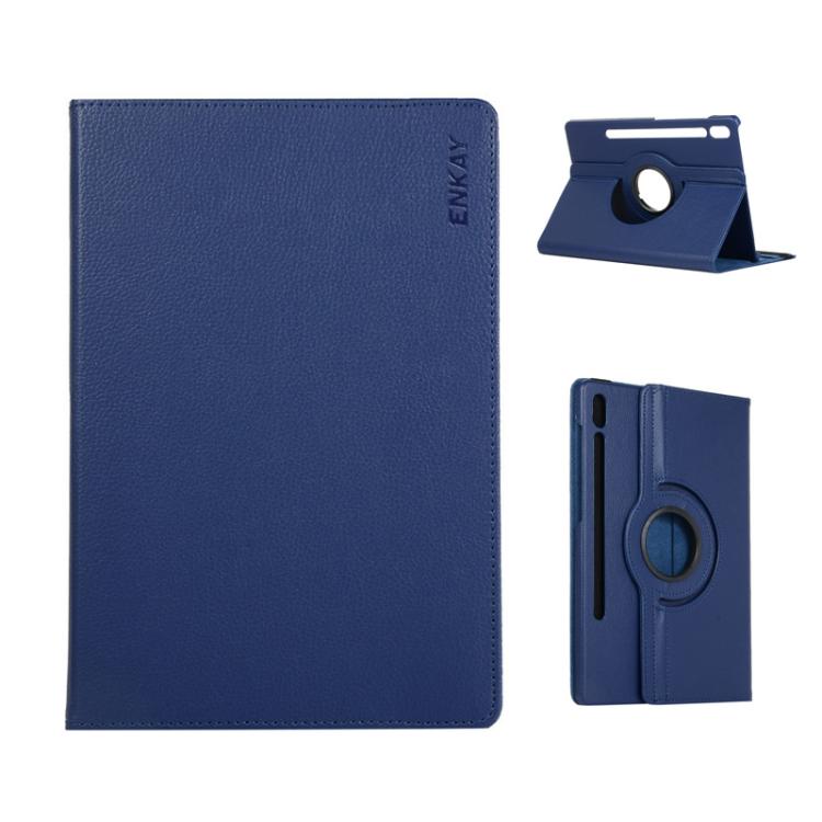 For Samsung Galaxy Tab S10+ / S9 FE+ / S9+ ENKAY 360 Degree Rotation Litchi Leather Smart Tablet Case(Dark Blue) by ENKAY