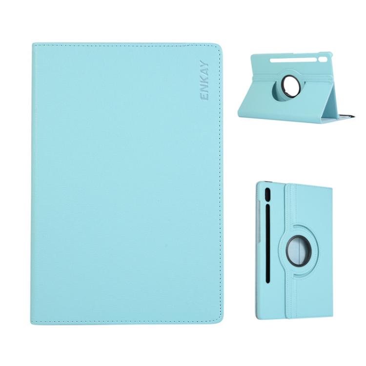 For Samsung Galaxy Tab S10+ / S9 FE+ / S9+ ENKAY 360 Degree Rotation Litchi Leather Smart Tablet Case(Light Blue) by ENKAY