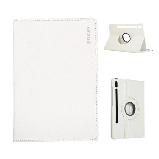 For Samsung Galaxy Tab S10+ / S9 FE+ / S9+ ENKAY 360 Degree Rotation Litchi Leather Smart Tablet Case(White) by ENKAY