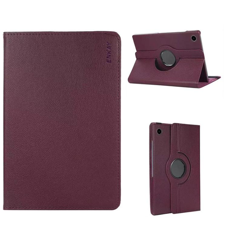 For Samsung Galaxy Tab A9 8.7 ENKAY 360 Degree Rotation Litchi Leather Smart Tablet Case(Dark Purple) by ENKAY