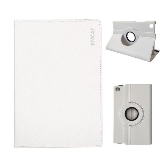 For Samsung Galaxy Tab A7 Lite 8.7 ENKAY 360 Degree Rotation Litchi Leather Smart Tablet Case(White) by ENKAY