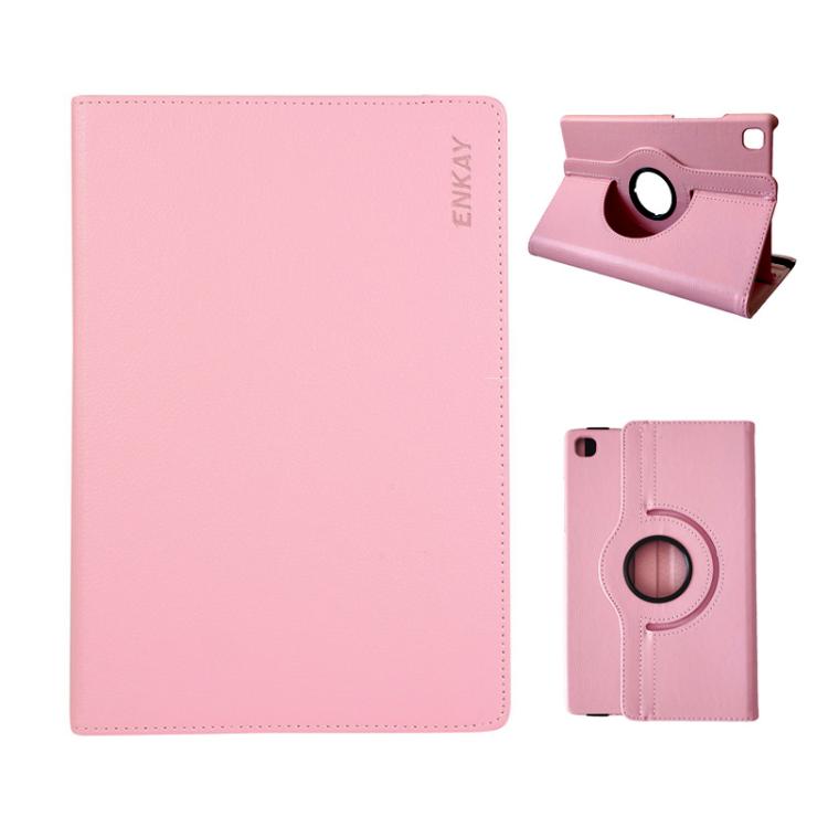 For Samsung Galaxy Tab A7 Lite 8.7 ENKAY 360 Degree Rotation Litchi Leather Smart Tablet Case(Pink) by ENKAY