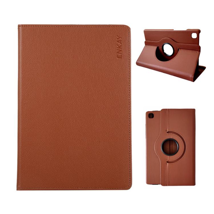 For Samsung Galaxy Tab A7 Lite 8.7 ENKAY 360 Degree Rotation Litchi Leather Smart Tablet Case(Brown) by ENKAY
