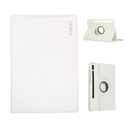 For Samsung Galaxy Tab S10 Ultra / S9 Ultra ENKAY 360 Degree Rotation Litchi Leather Smart Tablet Case(White) by ENKAY