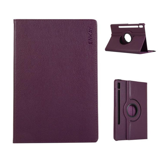 For Samsung Galaxy Tab S10 Ultra / S9 Ultra ENKAY 360 Degree Rotation Litchi Leather Smart Tablet Case(Dark Purple) by ENKAY