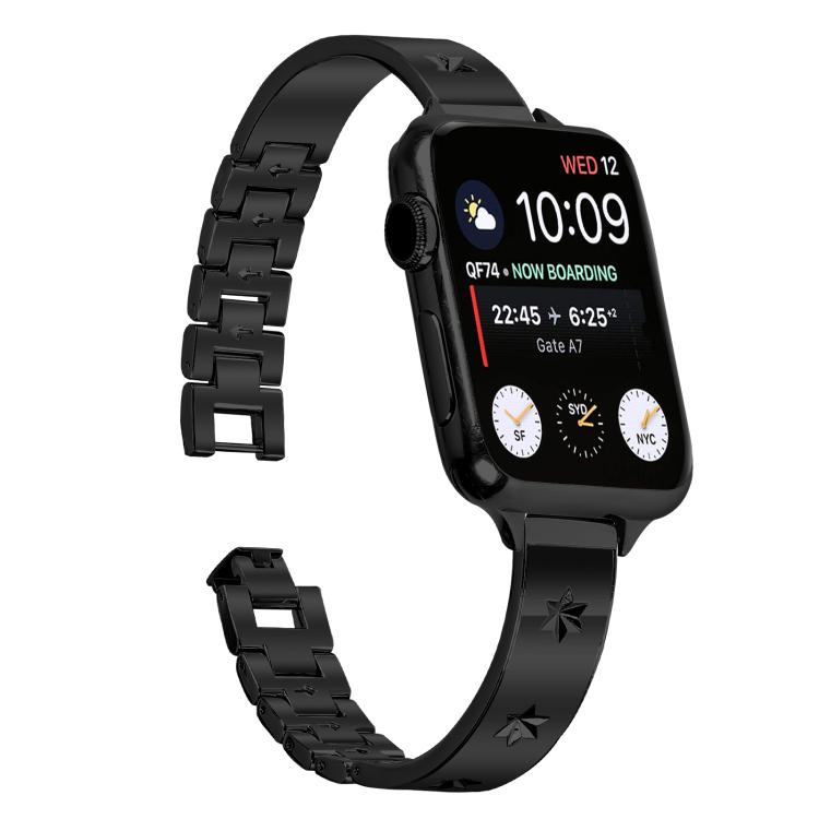 For Apple Watch 46mm / 49mm / 45mm / 44mm Snowflake Petals Bracelet Metal Watch Band(Black) by bashfashion