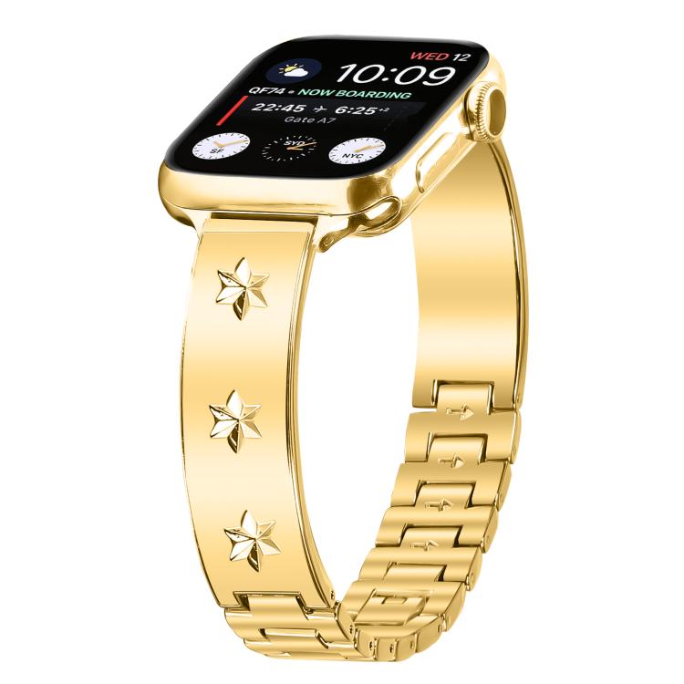For Apple Watch 46mm / 49mm / 45mm / 44mm Snowflake Petals Bracelet Metal Watch Band(Gold) by bashfashion