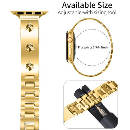For Apple Watch 46mm / 49mm / 45mm / 44mm Snowflake Petals Bracelet Metal Watch Band(Gold) by bashfashion